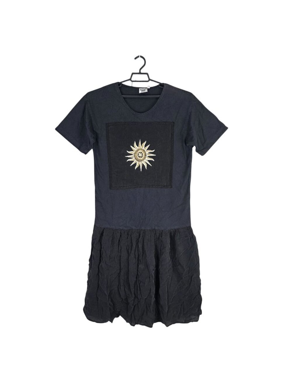 Womens Johnny Was Black Sun Embroidered T-Shirt Dress V-Neck Short Sleeve Size M